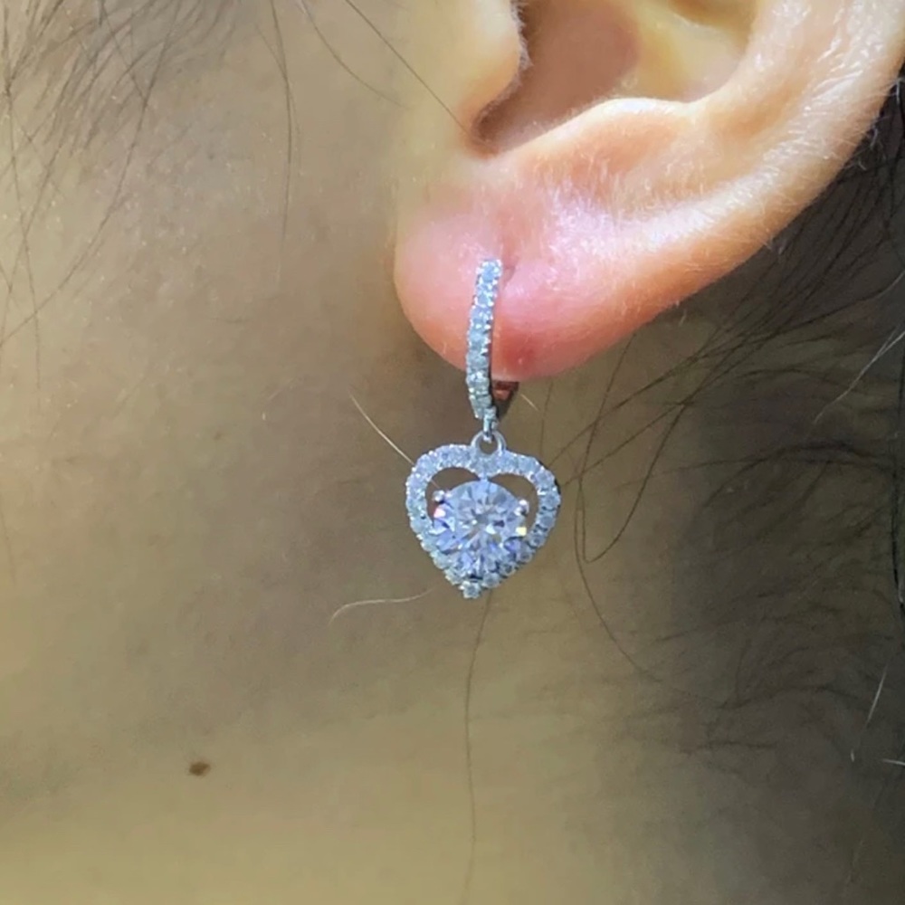 Luxury Heart Dangle Earrings for Wedding Romantic Women Brilliant Fancy Love - Picture 4 of 4